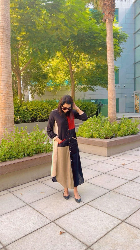 Patchwork Black Shirt Gown